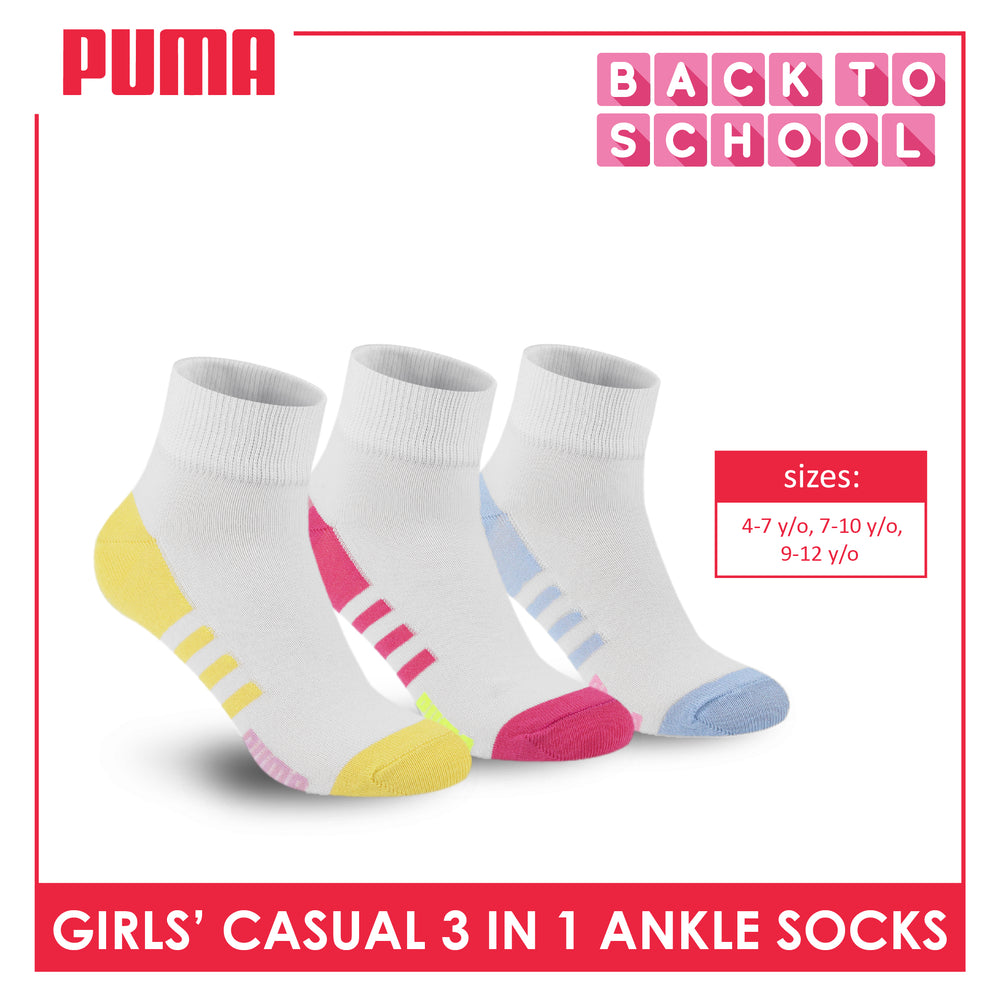 Puma Girl's Cotton Thin Casual Ankle Socks 3 pairs in a pack PGCKG27