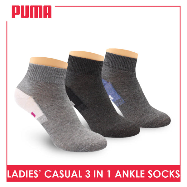 Puma Ladies' Cotton Lite Thin Casual Ankle Socks 3 pairs in a pack PLCKG15