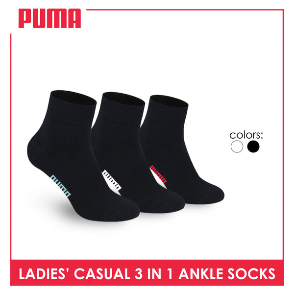 Puma Ladies' Cotton Lite Thin Casual Ankle Socks 3 pairs in a pack PLCKG19