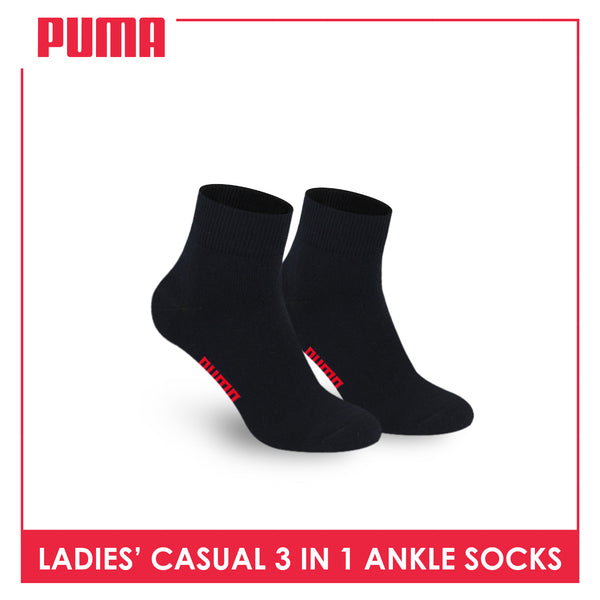 Puma Ladies' Cotton Lite Thin Casual Ankle Socks 3 pairs in a pack PLCKG19