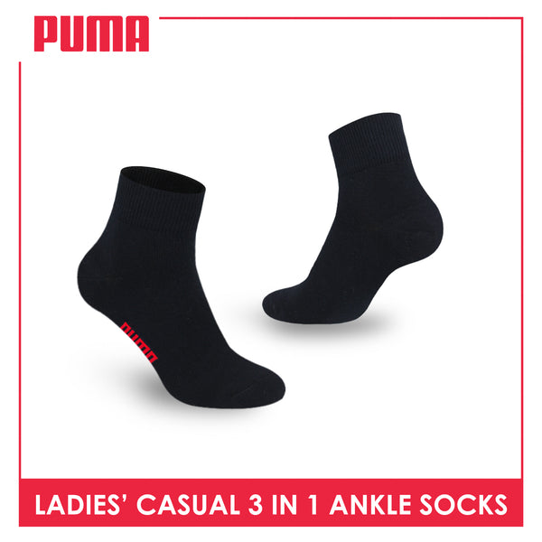 Puma Ladies' Cotton Lite Thin Casual Ankle Socks 3 pairs in a pack PLCKG19