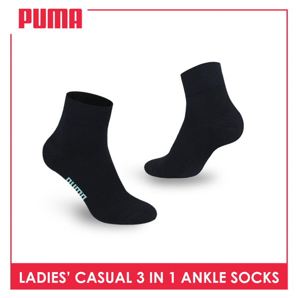 Puma Ladies' Cotton Lite Thin Casual Ankle Socks 3 pairs in a pack PLCKG19