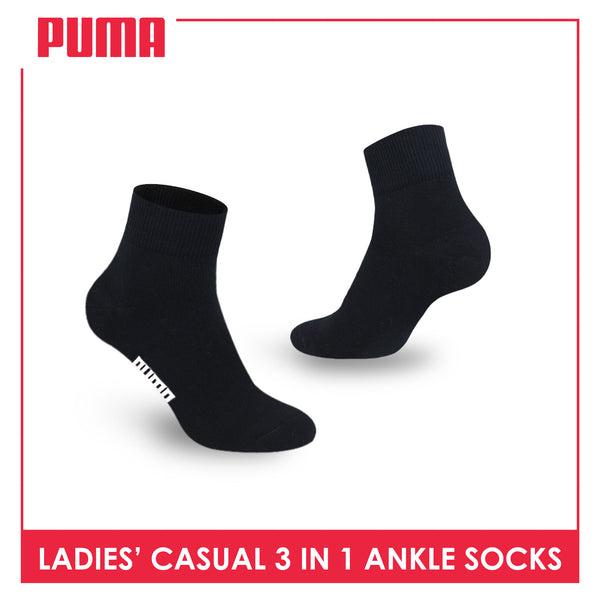 Puma Ladies' Cotton Lite Thin Casual Ankle Socks 3 pairs in a pack PLCKG19