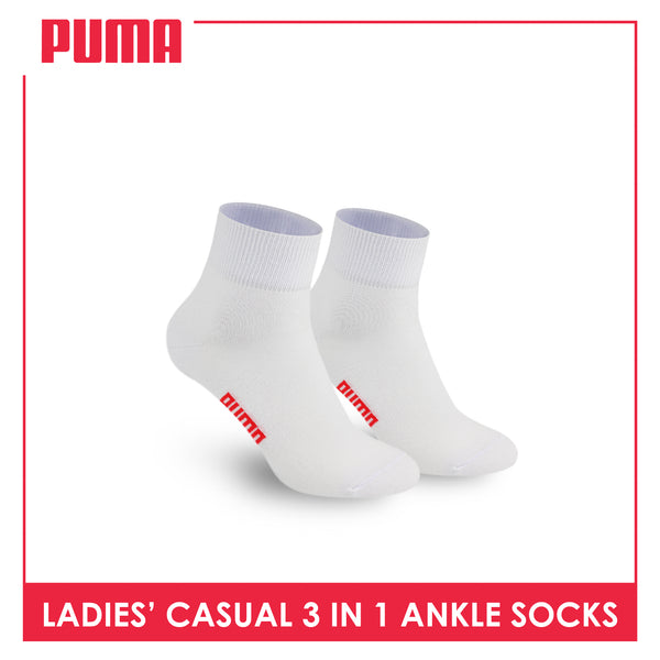 Puma Ladies' Cotton Lite Thin Casual Ankle Socks 3 pairs in a pack PLCKG19