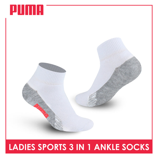 Puma Ladies' Cotton Thick Sports Ankle Socks 3 pairs in a pack PLSKG13