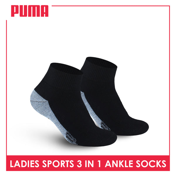 Puma Ladies' Cotton Thick Sports Ankle Socks 3 pairs in a pack PLSKG13