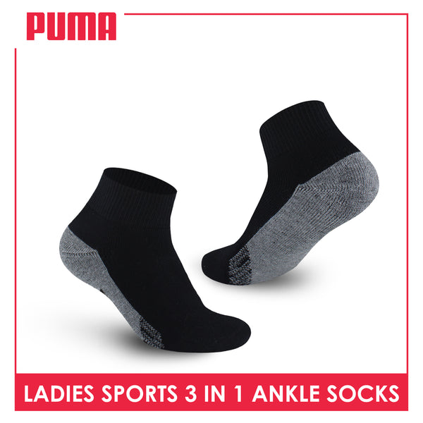 Puma Ladies' Cotton Thick Sports Ankle Socks 3 pairs in a pack PLSKG13