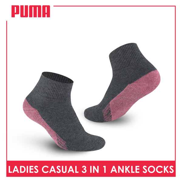Puma Ladies' Cotton Thick Sports Ankle Socks 3 pairs in a pack PLSKG13