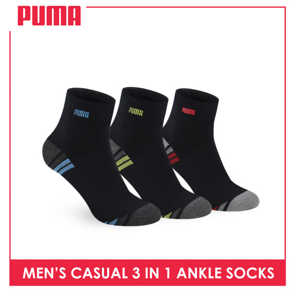 Puma Men's Cotton Lite Thin Casual Embroidered Ankle Socks 3 pairs in a pack PMCEKG01
