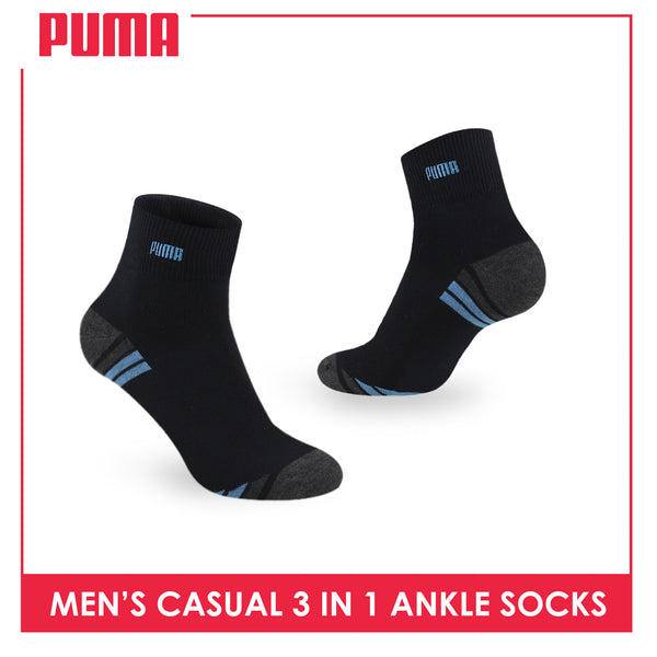 Puma Men's Cotton Lite Thin Casual Embroidered Ankle Socks 3 pairs in a pack PMCEKG01