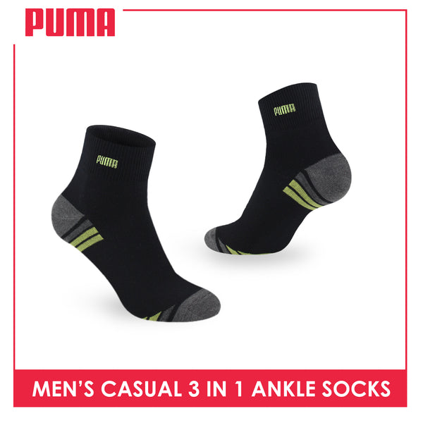 Puma Men's Cotton Lite Thin Casual Embroidered Ankle Socks 3 pairs in a pack PMCEKG01