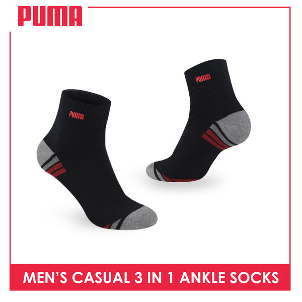 Puma Men's Cotton Lite Thin Casual Embroidered Ankle Socks 3 pairs in a pack PMCEKG01