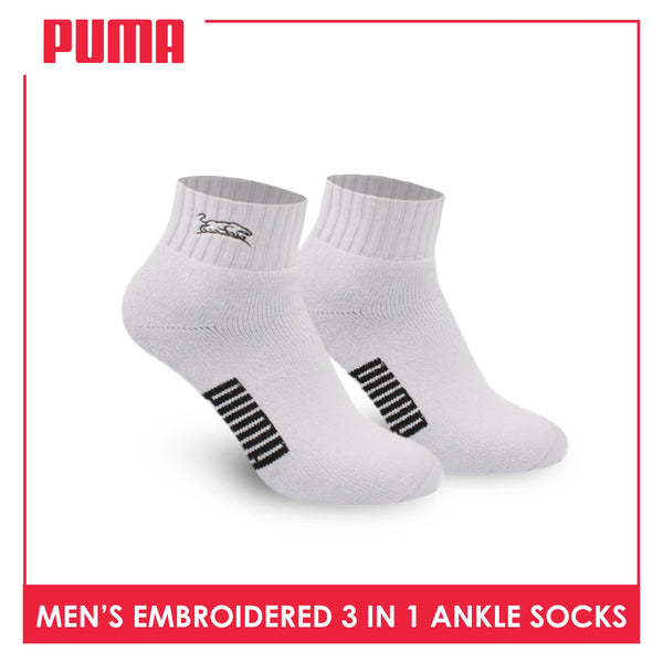 Puma Men’s Embroidered Thick Sports Ankle Socks 3 pairs in a pack PMSEG11