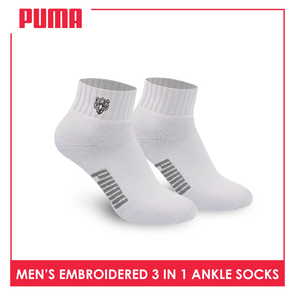 Puma Men’s Embroidered Thick Sports Ankle Socks 3 pairs in a pack PMSEG11