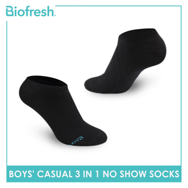 Biofresh Boys’ Antimicrobial Cotton Lite Thin Casual No Show Socks 3 pairs in a pack RBCKFG42