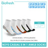 Biofresh Boys’ Antimicrobial Cotton Lite Casual Ankle Socks 5 pairs in 1 pack RBCKG1F