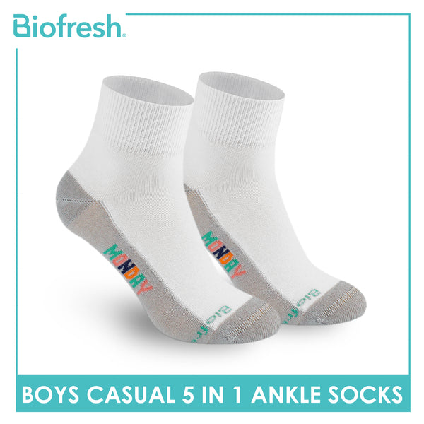 Biofresh Boys’ Antimicrobial Cotton Lite Casual Ankle Socks 5 pairs in 1 pack RBCKG1F