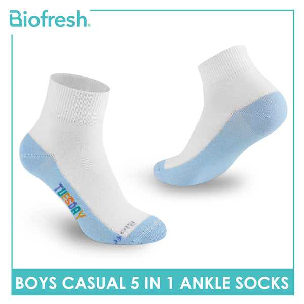 Biofresh Boys’ Antimicrobial Cotton Lite Casual Ankle Socks 5 pairs in 1 pack RBCKG1F