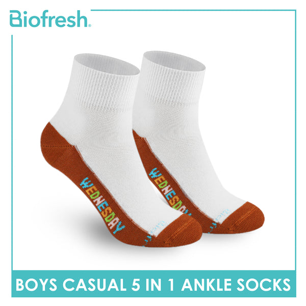 Biofresh Boys’ Antimicrobial Cotton Lite Casual Ankle Socks 5 pairs in 1 pack RBCKG1F