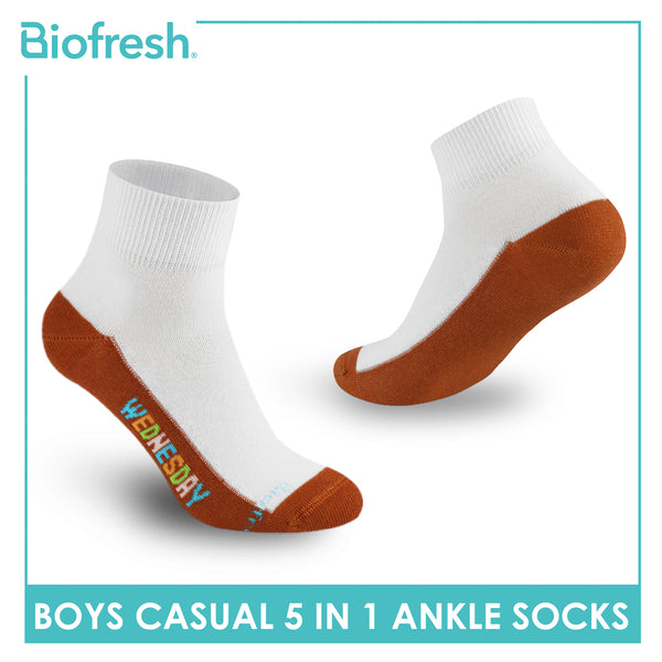 Biofresh Boys’ Antimicrobial Cotton Lite Casual Ankle Socks 5 pairs in 1 pack RBCKG1F
