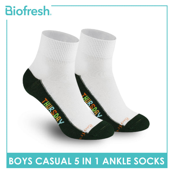 Biofresh Boys’ Antimicrobial Cotton Lite Casual Ankle Socks 5 pairs in 1 pack RBCKG1F