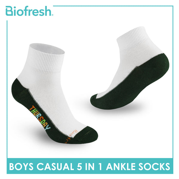 Biofresh Boys’ Antimicrobial Cotton Lite Casual Ankle Socks 5 pairs in 1 pack RBCKG1F