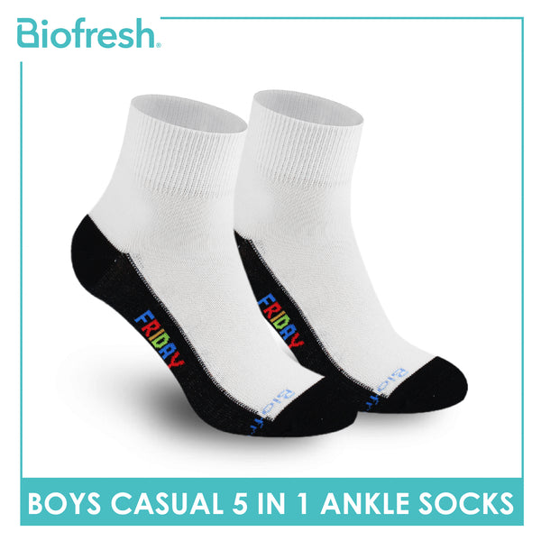 Biofresh Boys’ Antimicrobial Cotton Lite Casual Ankle Socks 5 pairs in 1 pack RBCKG1F