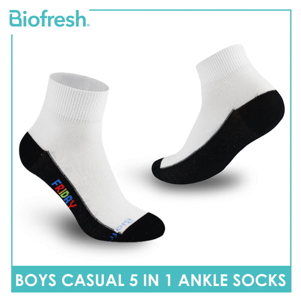 Biofresh Boys’ Antimicrobial Cotton Lite Casual Ankle Socks 5 pairs in 1 pack RBCKG1F