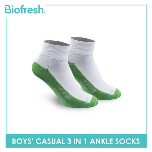 Biofresh Boys’ Antimicrobial Cotton Lite Thin Casual Ankle Socks 3 pairs in a pack RBCKG55