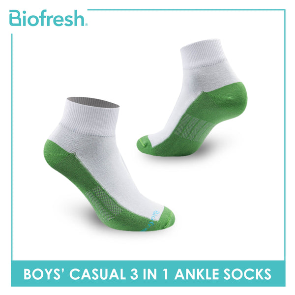 Biofresh Boys’ Antimicrobial Cotton Lite Thin Casual Ankle Socks 3 pairs in a pack RBCKG55