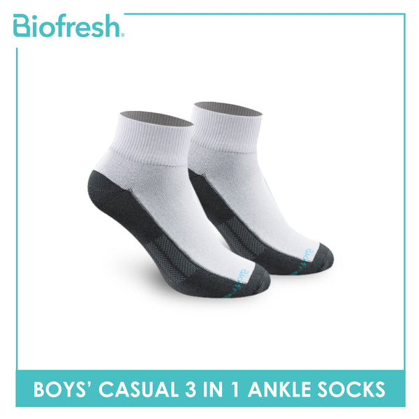 Biofresh Boys’ Antimicrobial Cotton Lite Thin Casual Ankle Socks 3 pairs in a pack RBCKG55