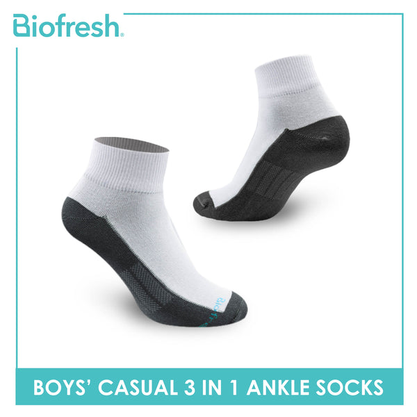 Biofresh Boys’ Antimicrobial Cotton Lite Thin Casual Ankle Socks 3 pairs in a pack RBCKG55