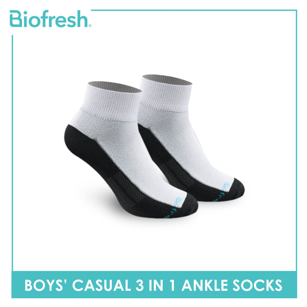 Biofresh Boys’ Antimicrobial Cotton Lite Thin Casual Ankle Socks 3 pairs in a pack RBCKG55