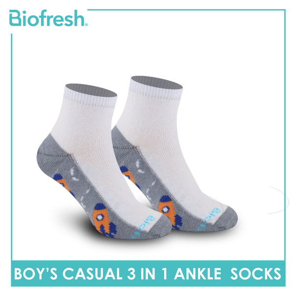 Biofresh Boys’ Antimicrobial Cotton Lite Thin Casual Ankle Socks 3 pairs in a pack RBCKG56