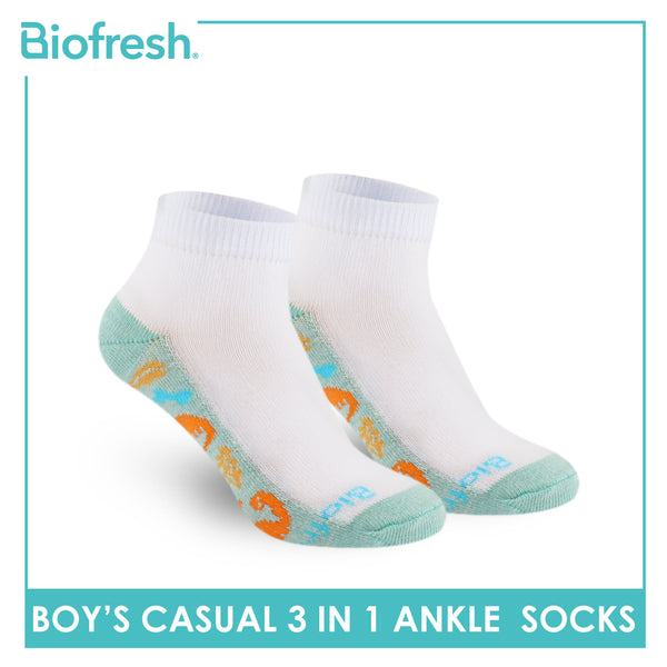 Biofresh Boys’ Antimicrobial Cotton Lite Thin Casual Ankle Socks 3 pairs in a pack RBCKG57