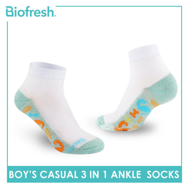 Biofresh Boys’ Antimicrobial Cotton Lite Thin Casual Ankle Socks 3 pairs in a pack RBCKG57