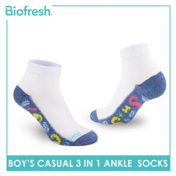 Biofresh Boys’ Antimicrobial Cotton Lite Thin Casual Ankle Socks 3 pairs in a pack RBCKG57