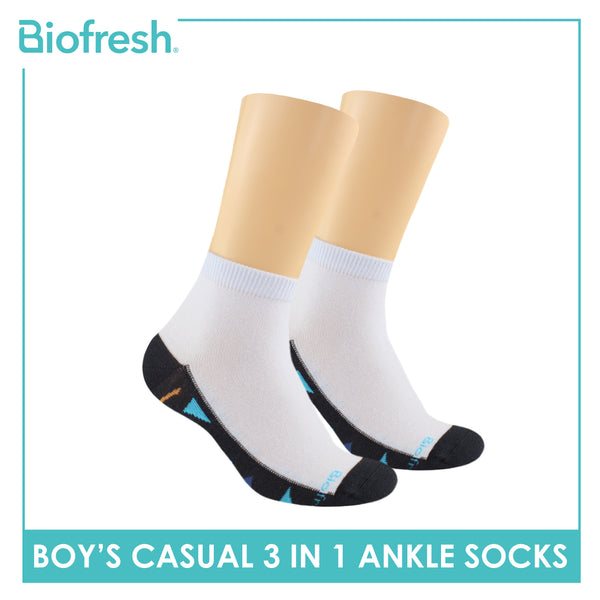Biofresh Boys’ Antimicrobial Cotton Lite Thin Casual Ankle Socks 3 pairs in a pack RBCKG58