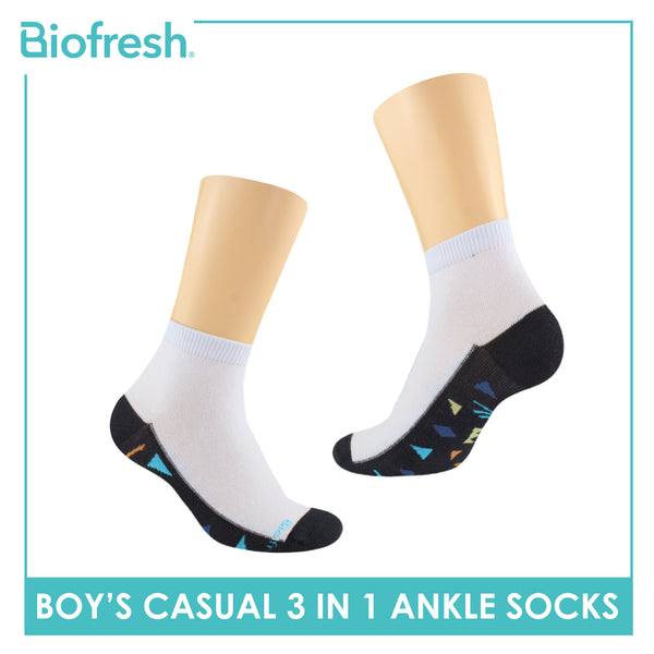 Biofresh Boys’ Antimicrobial Cotton Lite Thin Casual Ankle Socks 3 pairs in a pack RBCKG58