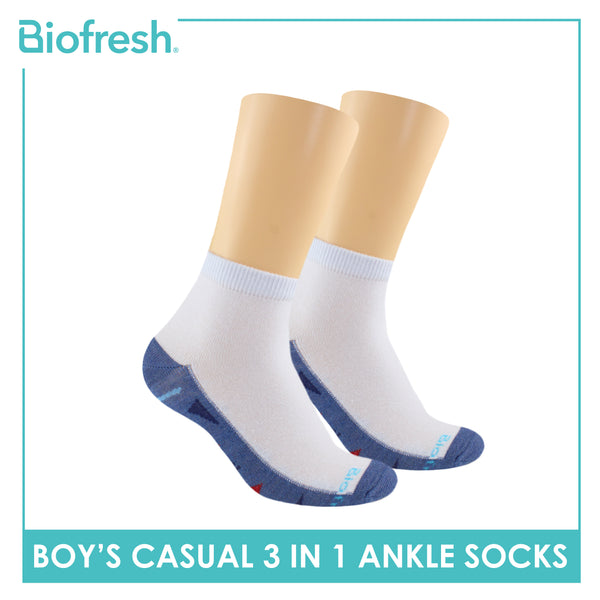 Biofresh Boys’ Antimicrobial Cotton Lite Thin Casual Ankle Socks 3 pairs in a pack RBCKG58
