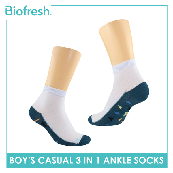 Biofresh Boys’ Antimicrobial Cotton Lite Thin Casual Ankle Socks 3 pairs in a pack RBCKG58