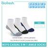 Biofresh Boys’ Antimicrobial Cotton Lite Casual Ankle Socks 3 pairs in 1 pack RBCKG61