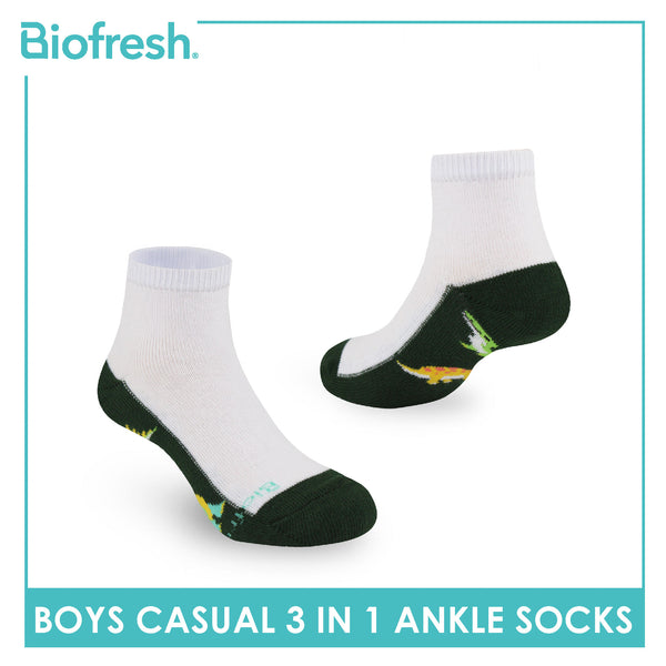 Biofresh Boys’ Antimicrobial Cotton Lite Casual Ankle Socks 3 pairs in 1 pack RBCKG61