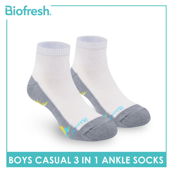 Biofresh Boys’ Antimicrobial Cotton Lite Casual Ankle Socks 3 pairs in 1 pack RBCKG61