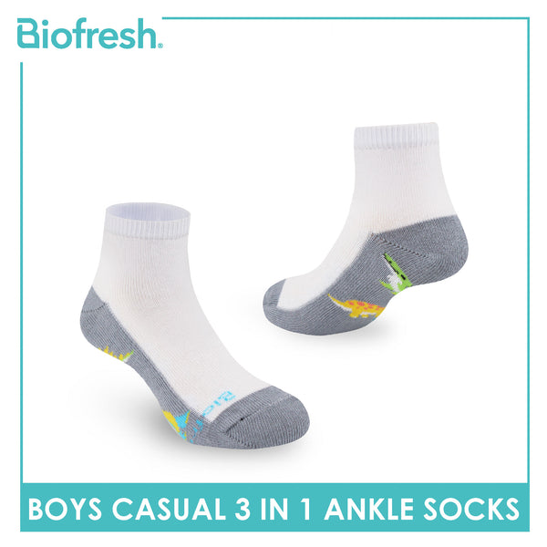 Biofresh Boys’ Antimicrobial Cotton Lite Casual Ankle Socks 3 pairs in 1 pack RBCKG61