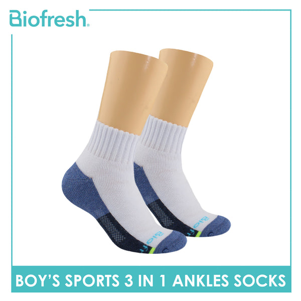 Biofresh Boys' Antimicrobial Cotton Ankle Thick Sports Socks 3 pairs in a pack RBSKG39