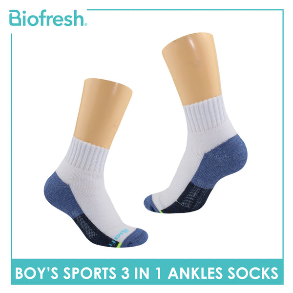 Biofresh Boys' Antimicrobial Cotton Ankle Thick Sports Socks 3 pairs in a pack RBSKG39