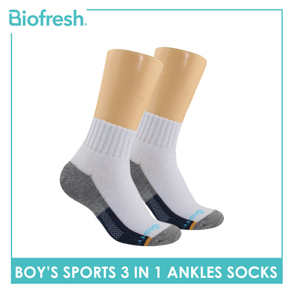 Biofresh Boys' Antimicrobial Cotton Ankle Thick Sports Socks 3 pairs in a pack RBSKG39