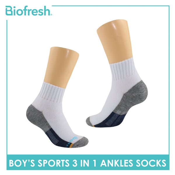 Biofresh Boys' Antimicrobial Cotton Ankle Thick Sports Socks 3 pairs in a pack RBSKG39