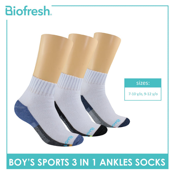 Biofresh Boys' Antimicrobial Cotton Ankle Thick Sports Socks 3 pairs in a pack RBSKG39